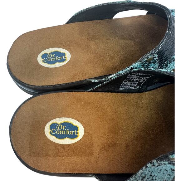 Dr. Comfort Karen Slide Sandals Sz 9 Turquoise Snake Skin Orthotic Comfort Shoes - Picture 9 of 11